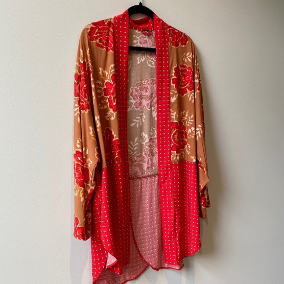 FREE PEOPLE Forget Me Not Kimono Robe Red Floral Print - Size S/P - Picture 3 of 7